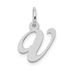 10k White Gold Small Fancy Script Initial V Charm