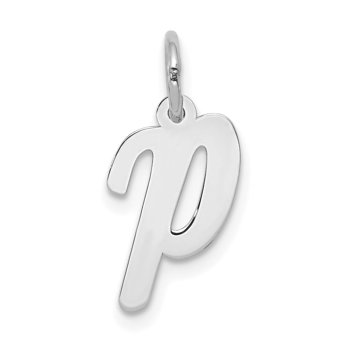 10k White Gold Small Script Initial P Charm