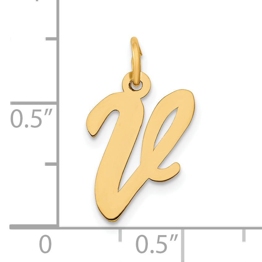 10K Medium Script Letter V Initial Charm