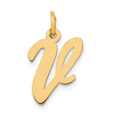 10K Medium Script Letter V Initial Charm