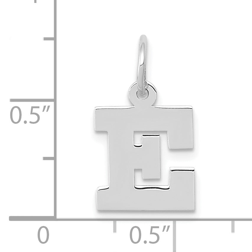 10k White Gold Small Block Initial E Charm