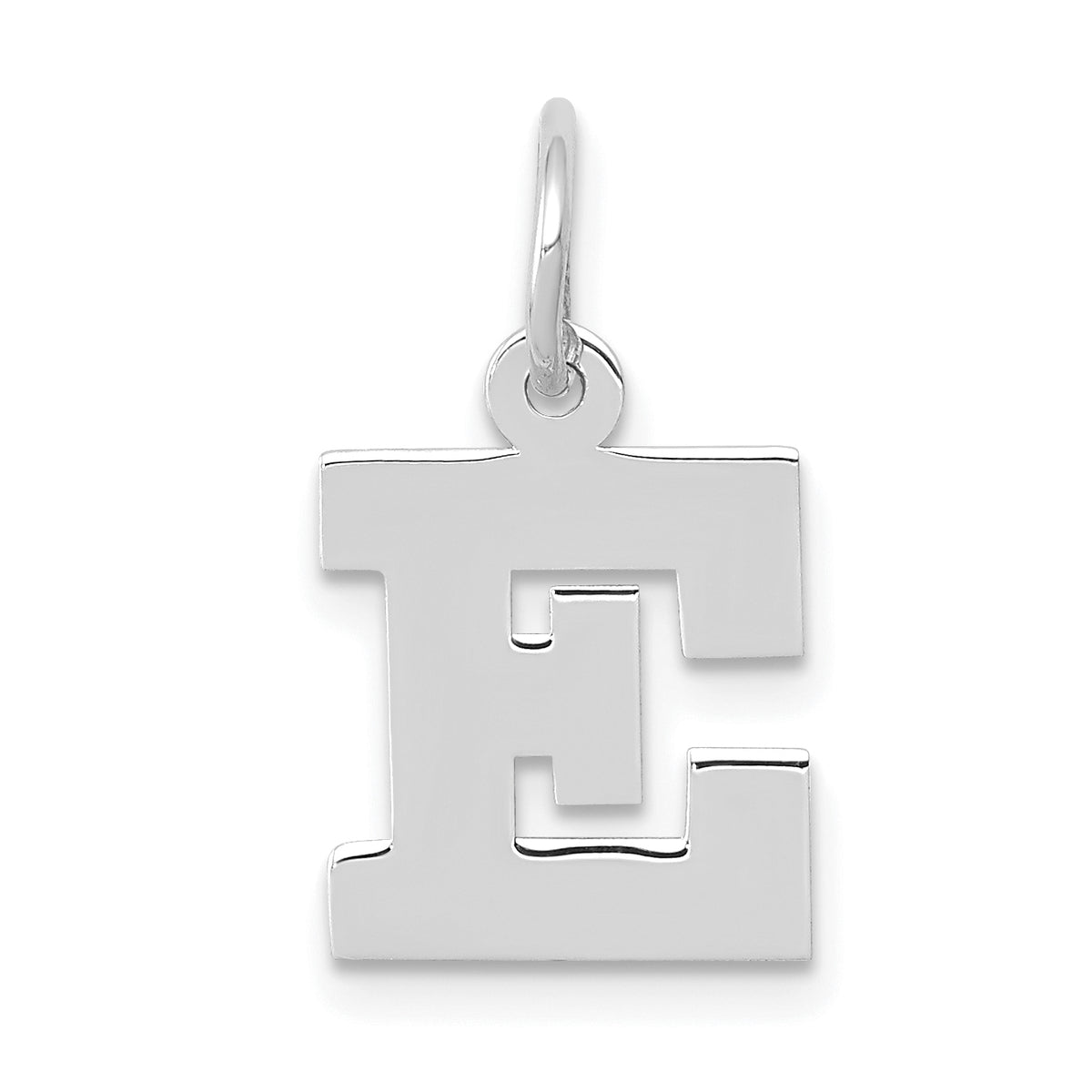 10k White Gold Small Block Initial E Charm