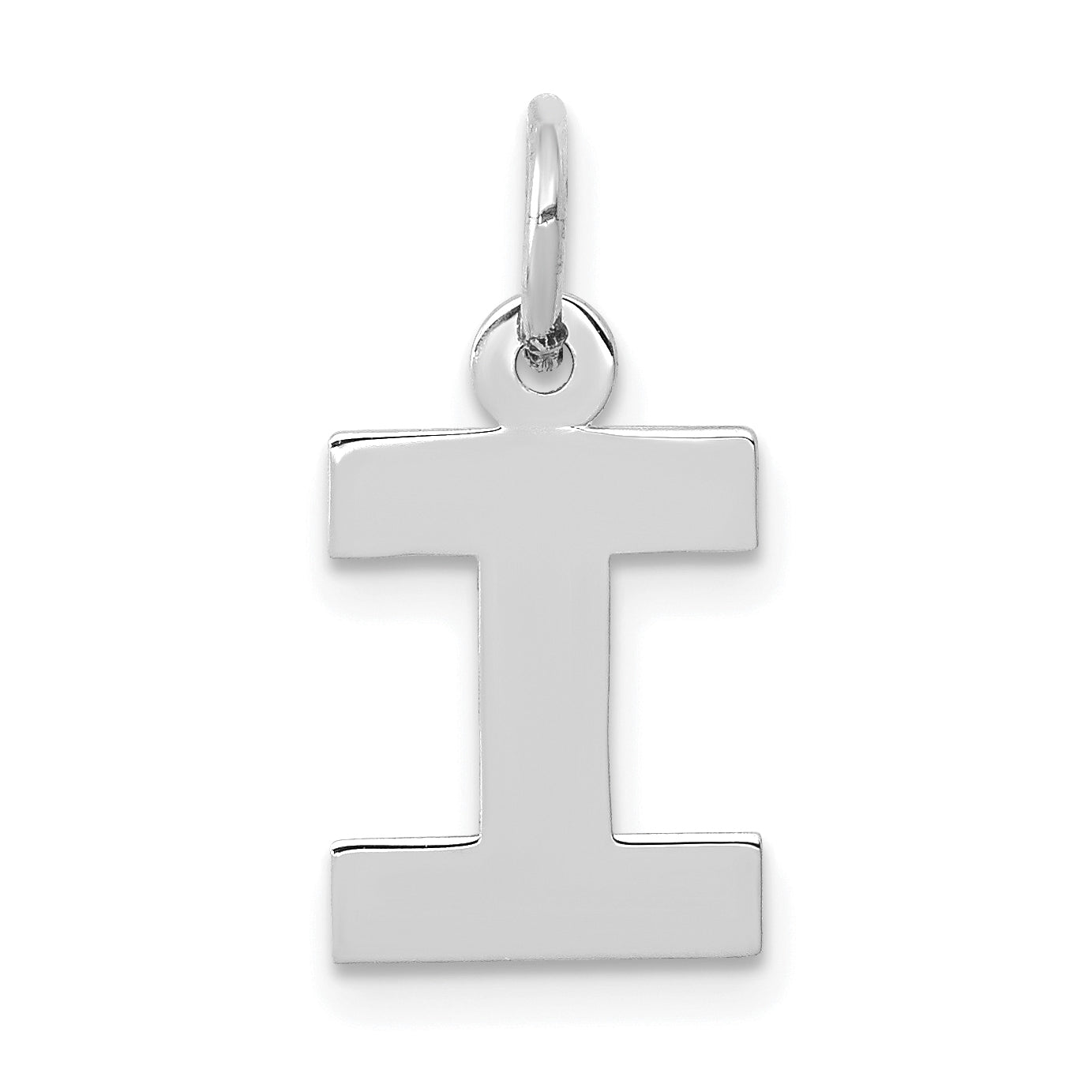 10k White Gold Small Block Initial I Charm