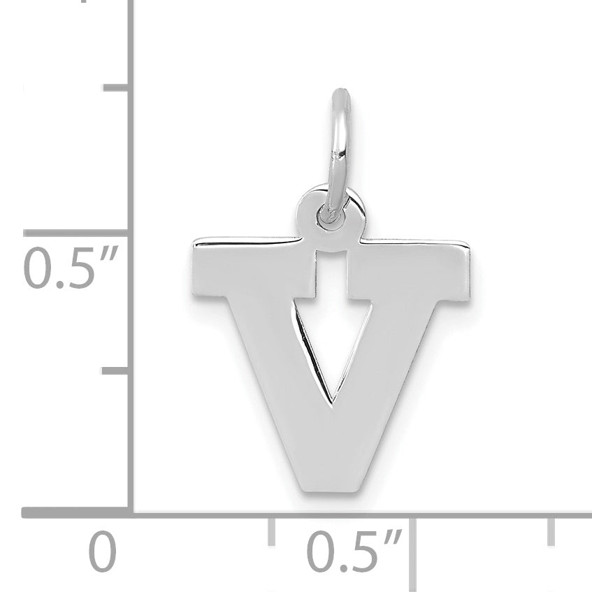 10k White Gold Small Block Initial V Charm