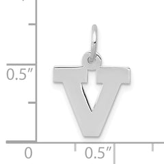 10k White Gold Small Block Initial V Charm