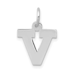 10k White Gold Small Block Initial V Charm