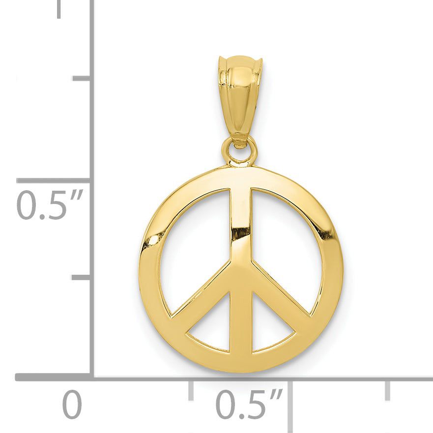 10k Polished Peace Sign Circle Pendant