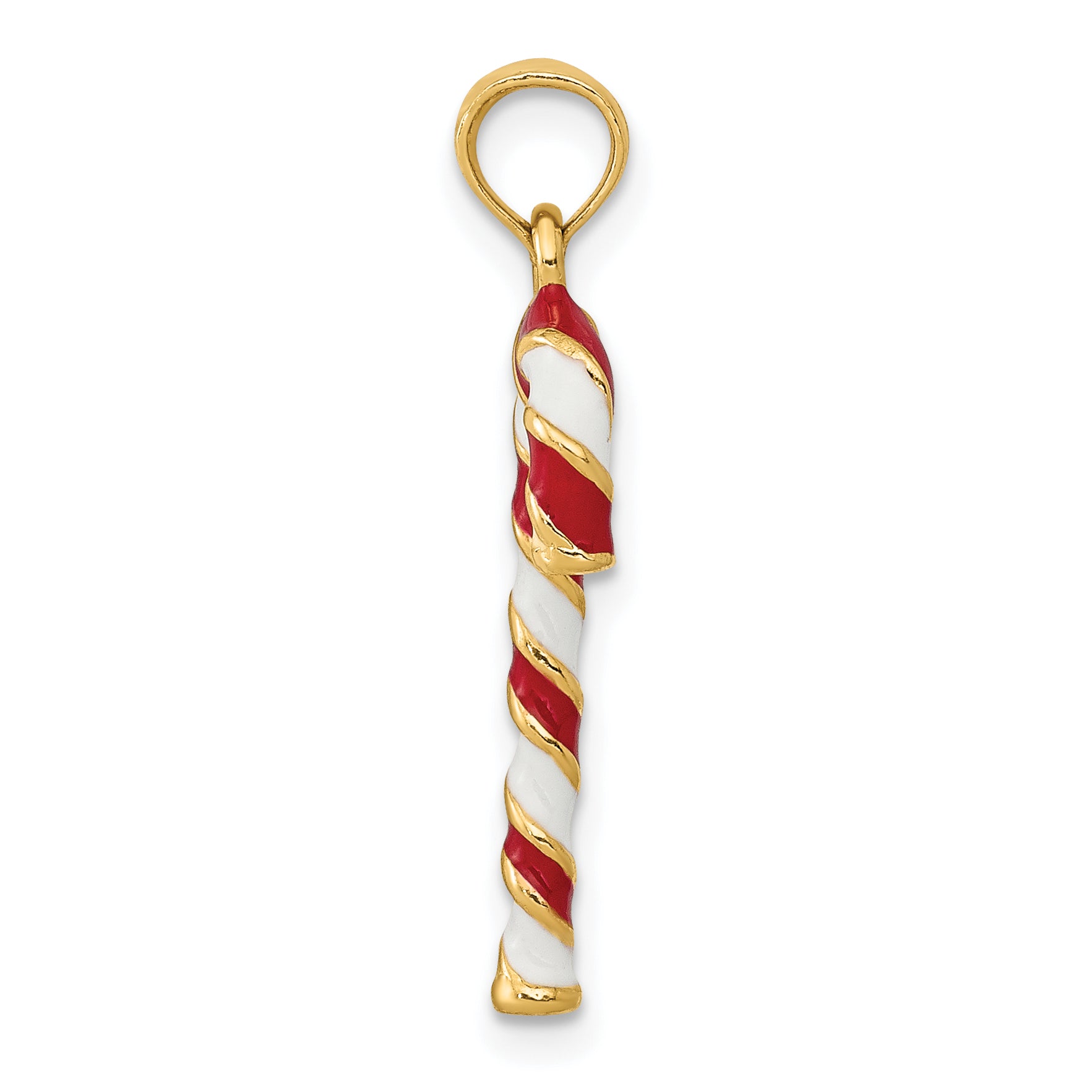 10k 3-D Enameled Candy Cane Pendant