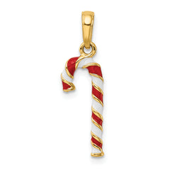 10k 3-D Enameled Candy Cane Pendant