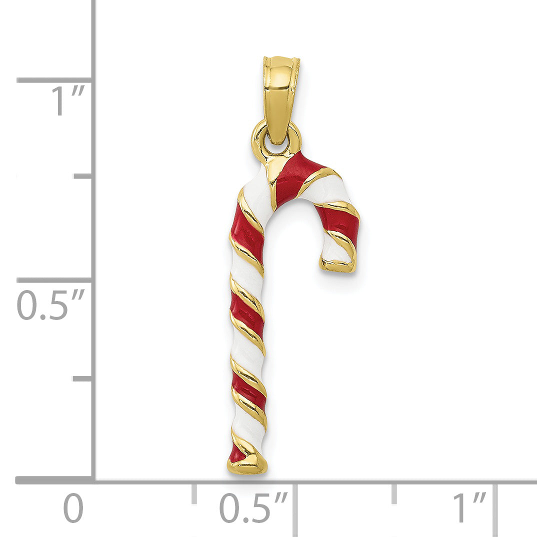 10k 3-D Enameled Candy Cane Pendant