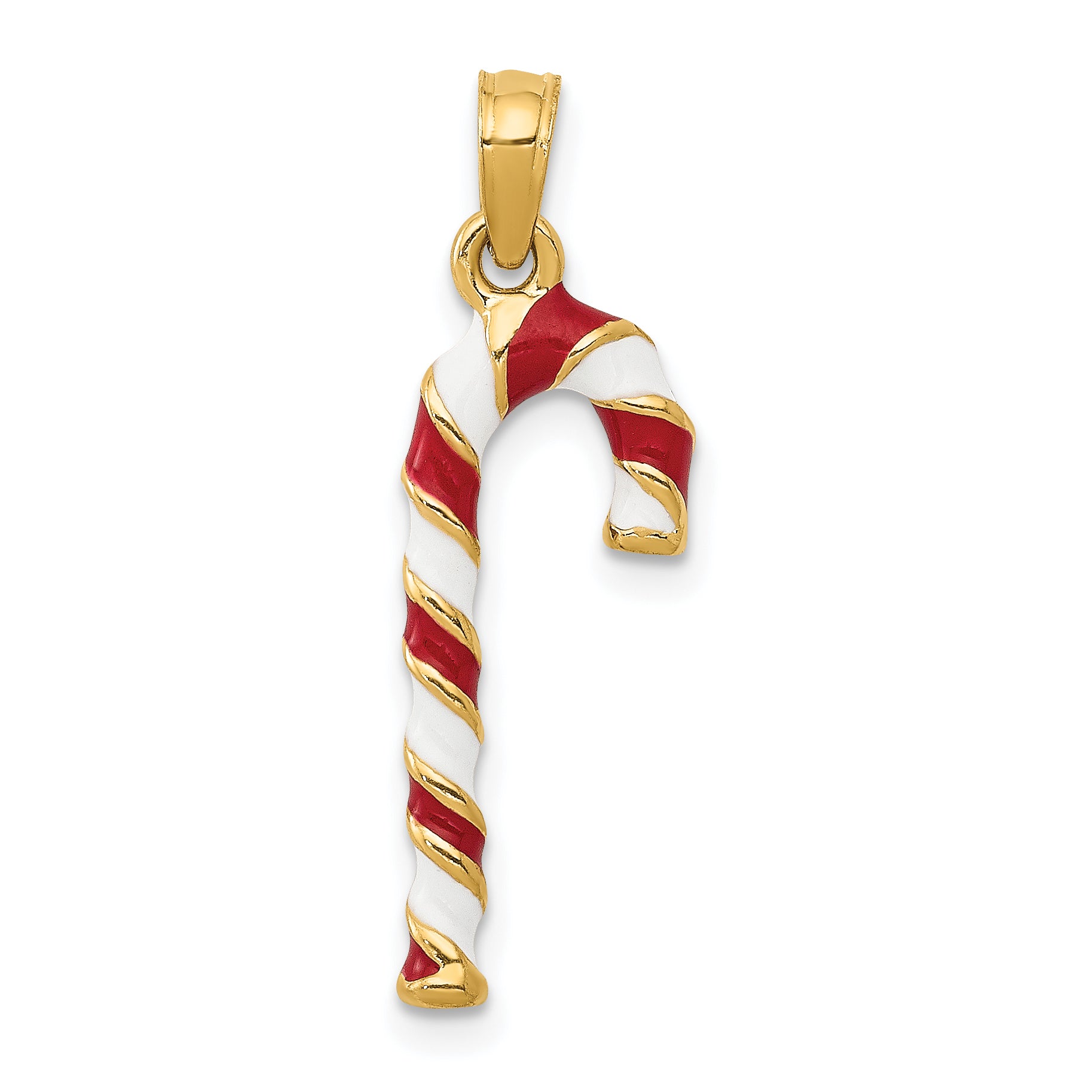 10k 3-D Enameled Candy Cane Pendant