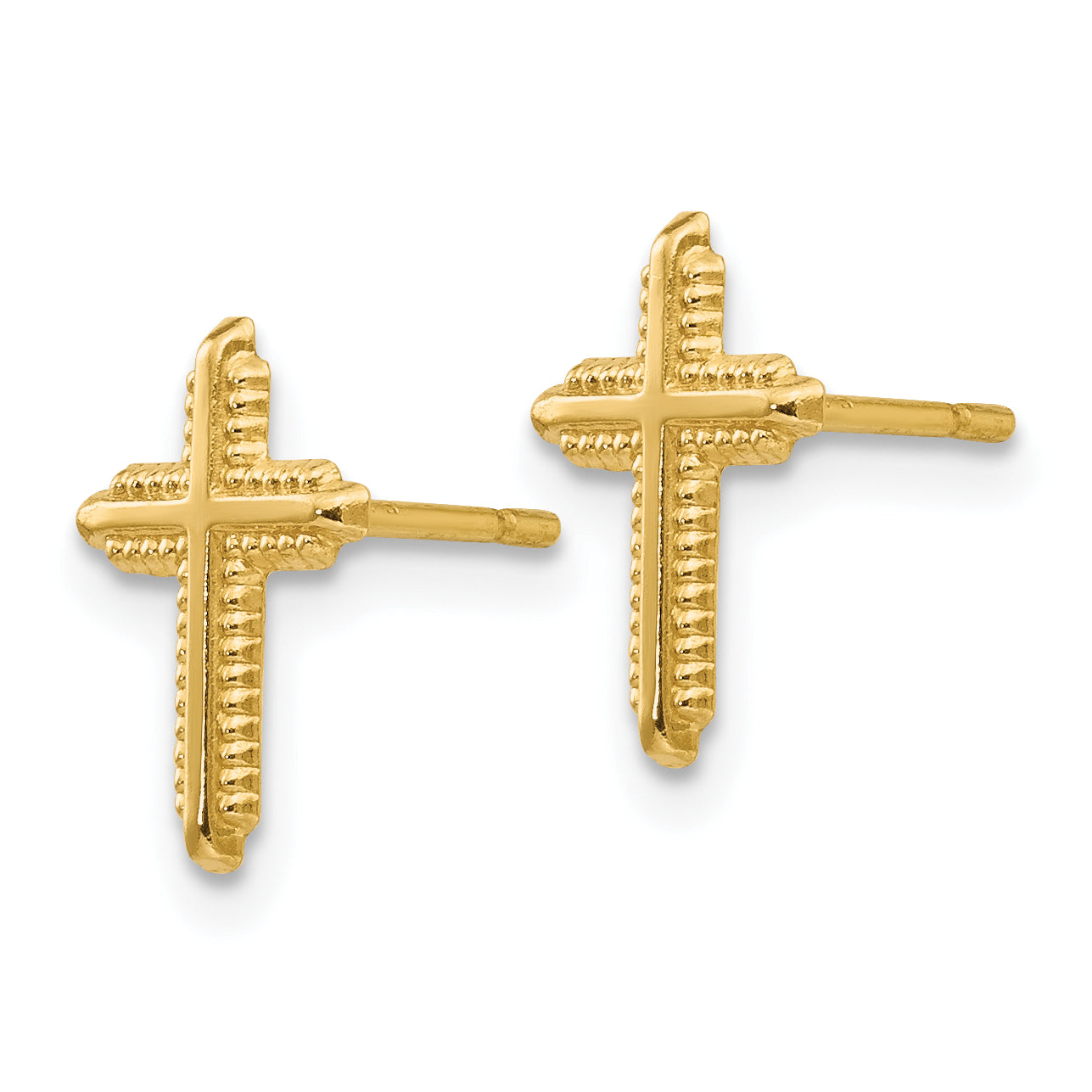 10K Yellow Gold Polished Cross Earrings with Textured Finish