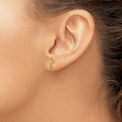 10K Yellow Gold Polished Cross Earrings with Textured Finish