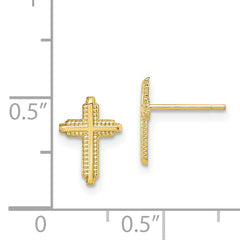 10K Yellow Gold Polished Cross Earrings with Textured Finish