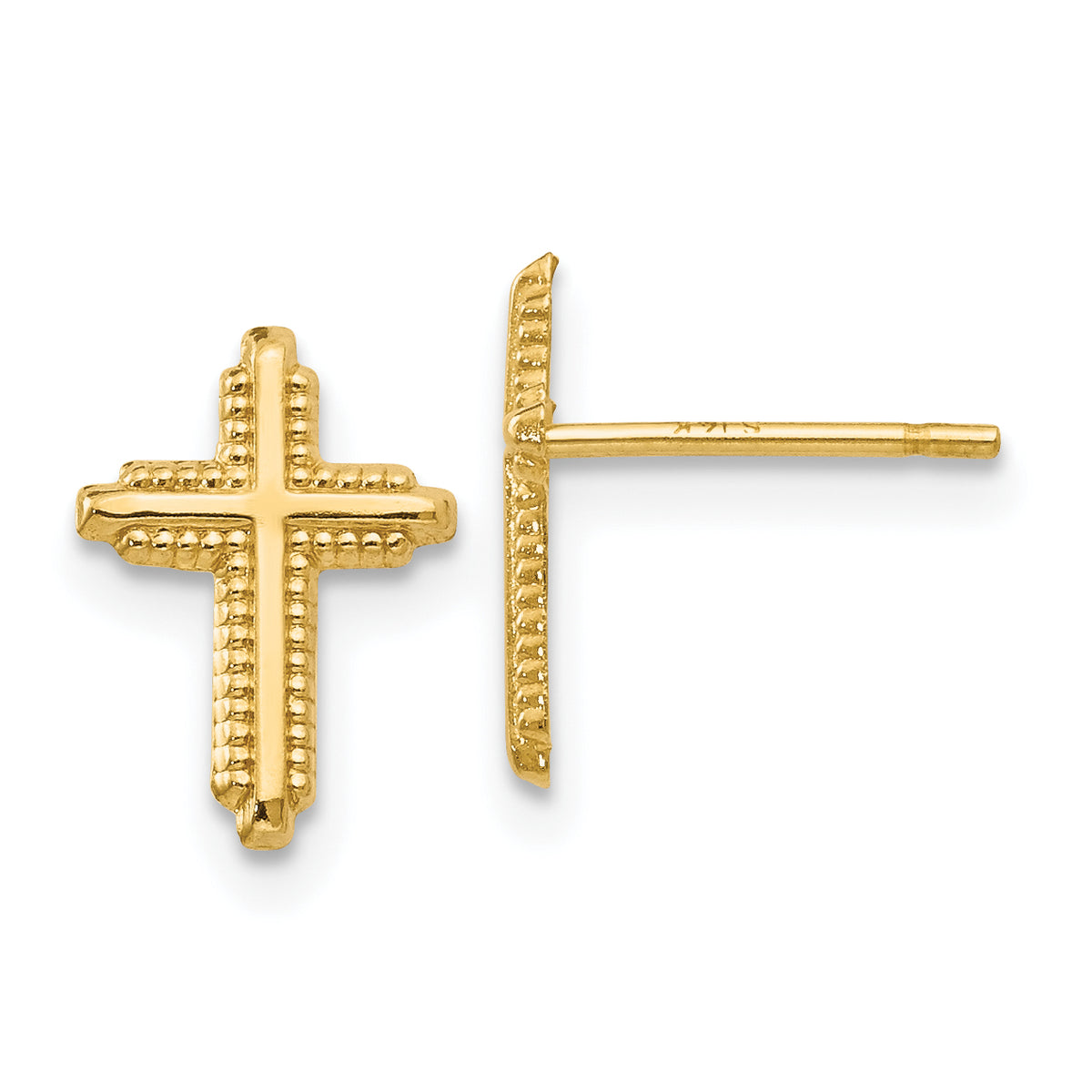 10K Yellow Gold Polished Cross Post Earrings