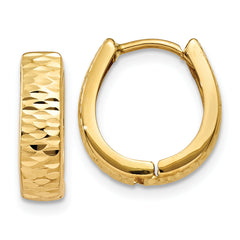 10k Gold Textured and Polished Hinged Hoop Earrings