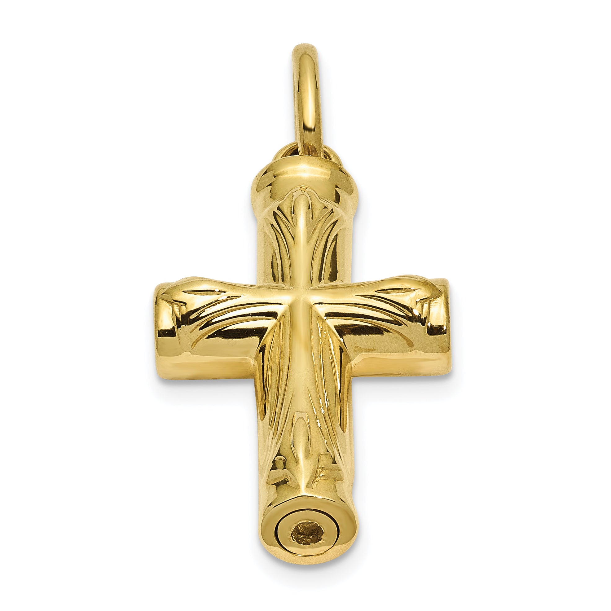 10K Gold Polished Unisex Cross Ash Holder Pendant Gift Ready