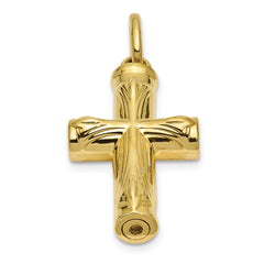 10K Gold Polished Unisex Cross Ash Holder Pendant Gift Ready