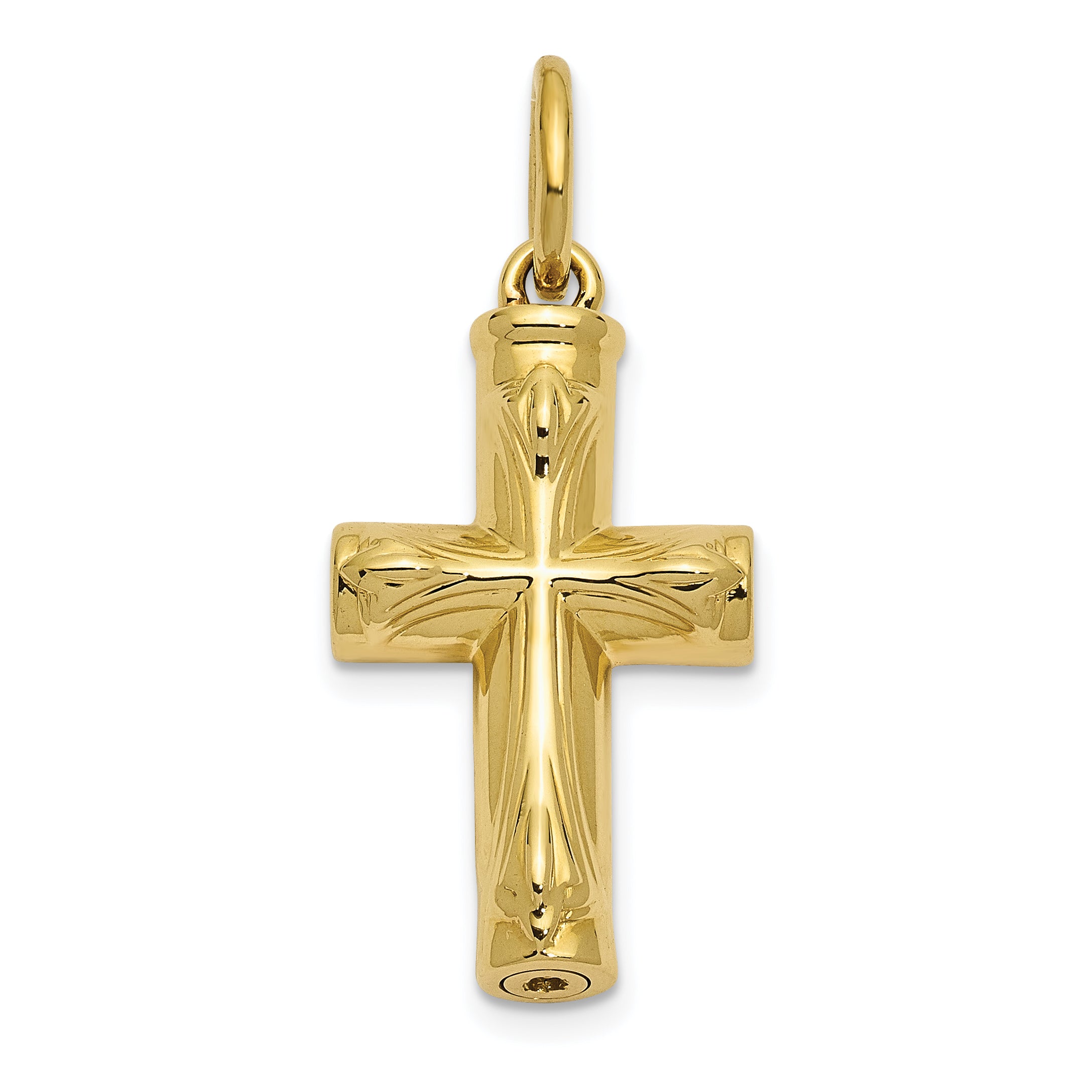 10K Gold Polished Unisex Cross Ash Holder Pendant Gift Ready