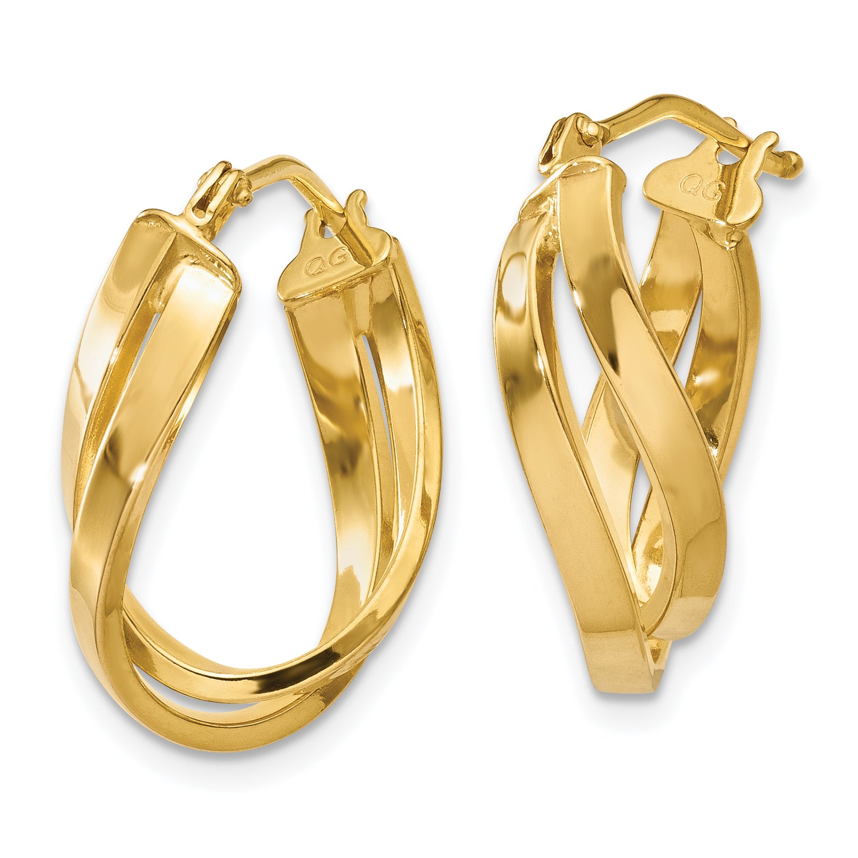 10K Gold Twisted Hoop Earrings for Women Polished Finish, Hollow Design