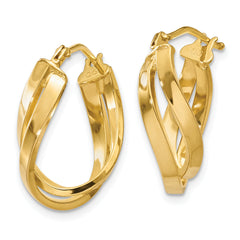 10K Gold Twisted Hoop Earrings for Women Polished Finish, Hollow Design