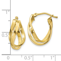 10K Gold Twisted Hoop Earrings for Women Polished Finish, Hollow Design