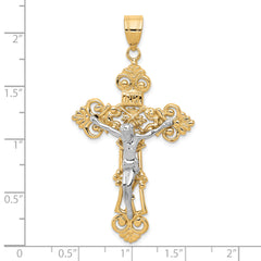 10k Two-tone INRI Fleur De Lis Crucifix Pendant