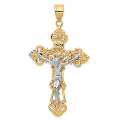 10k Two-tone INRI Fleur De Lis Crucifix Pendant