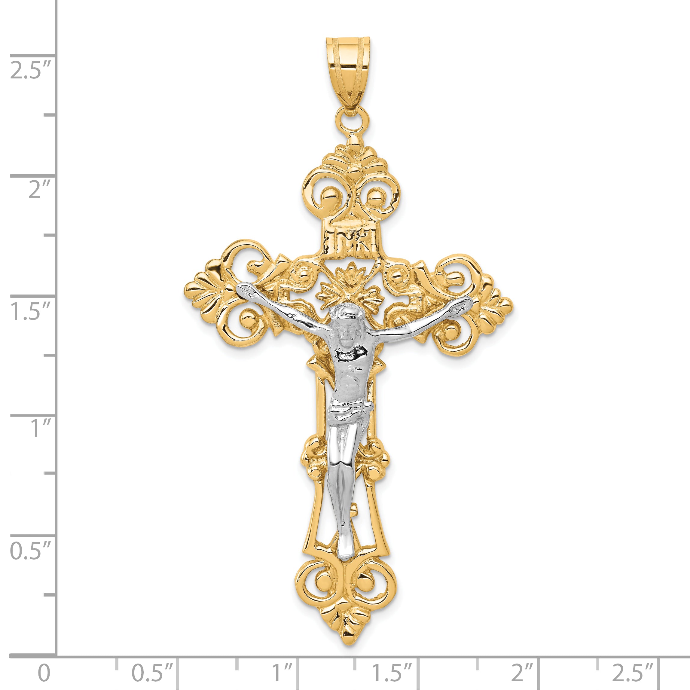 10k Two-tone INRI Fleur De Lis Crucifix Pendant