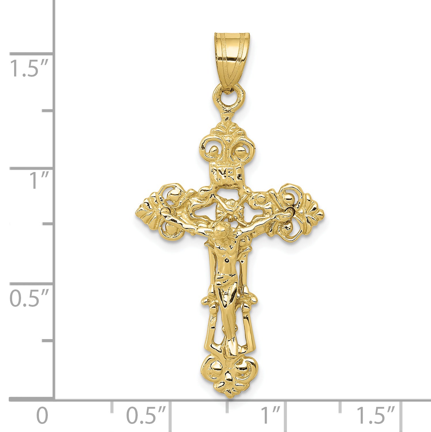 10k INRI Fleur De Lis Crucifix Pendant