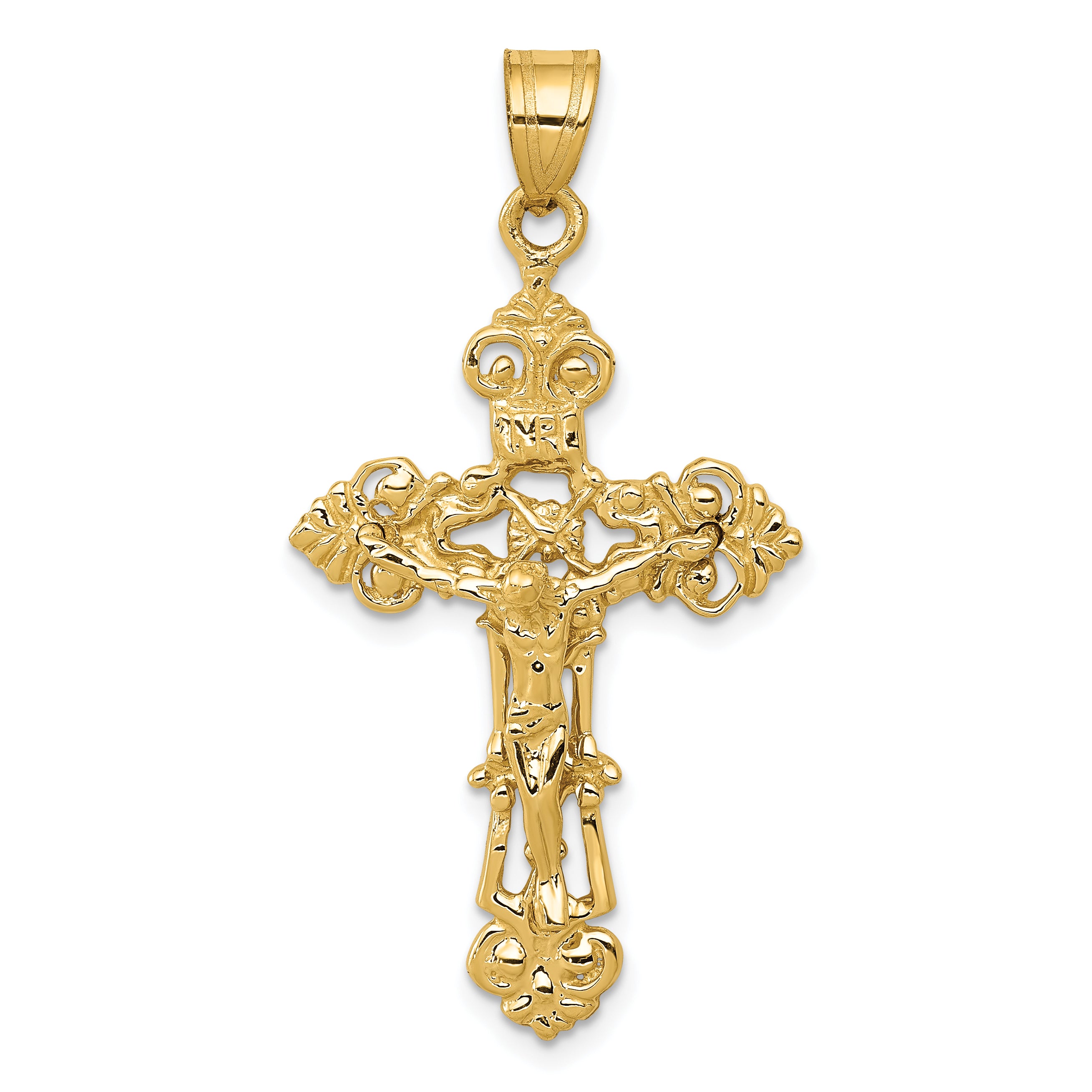 10k INRI Fleur De Lis Crucifix Pendant