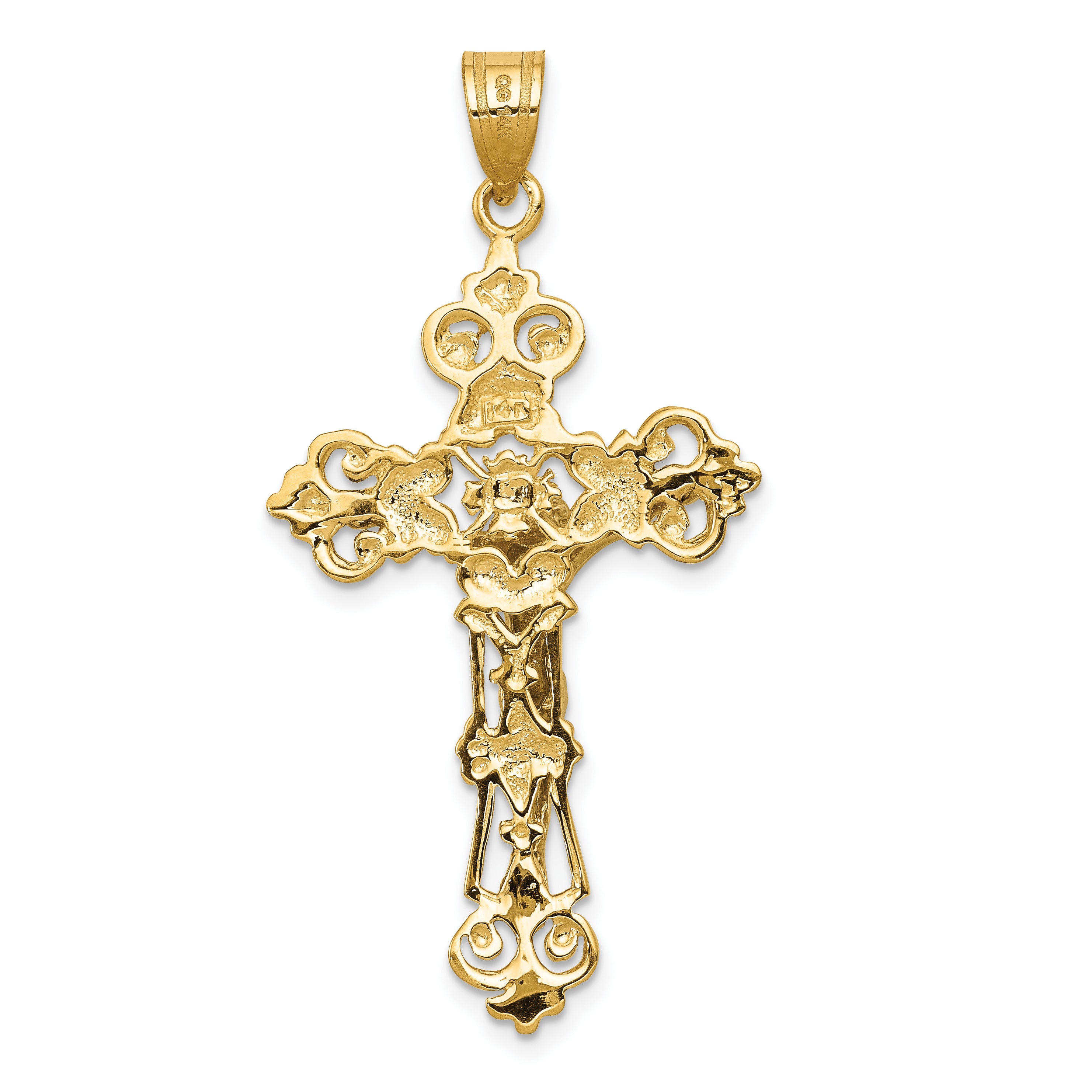 10k INRI Fleur De Lis Crucifix Pendant