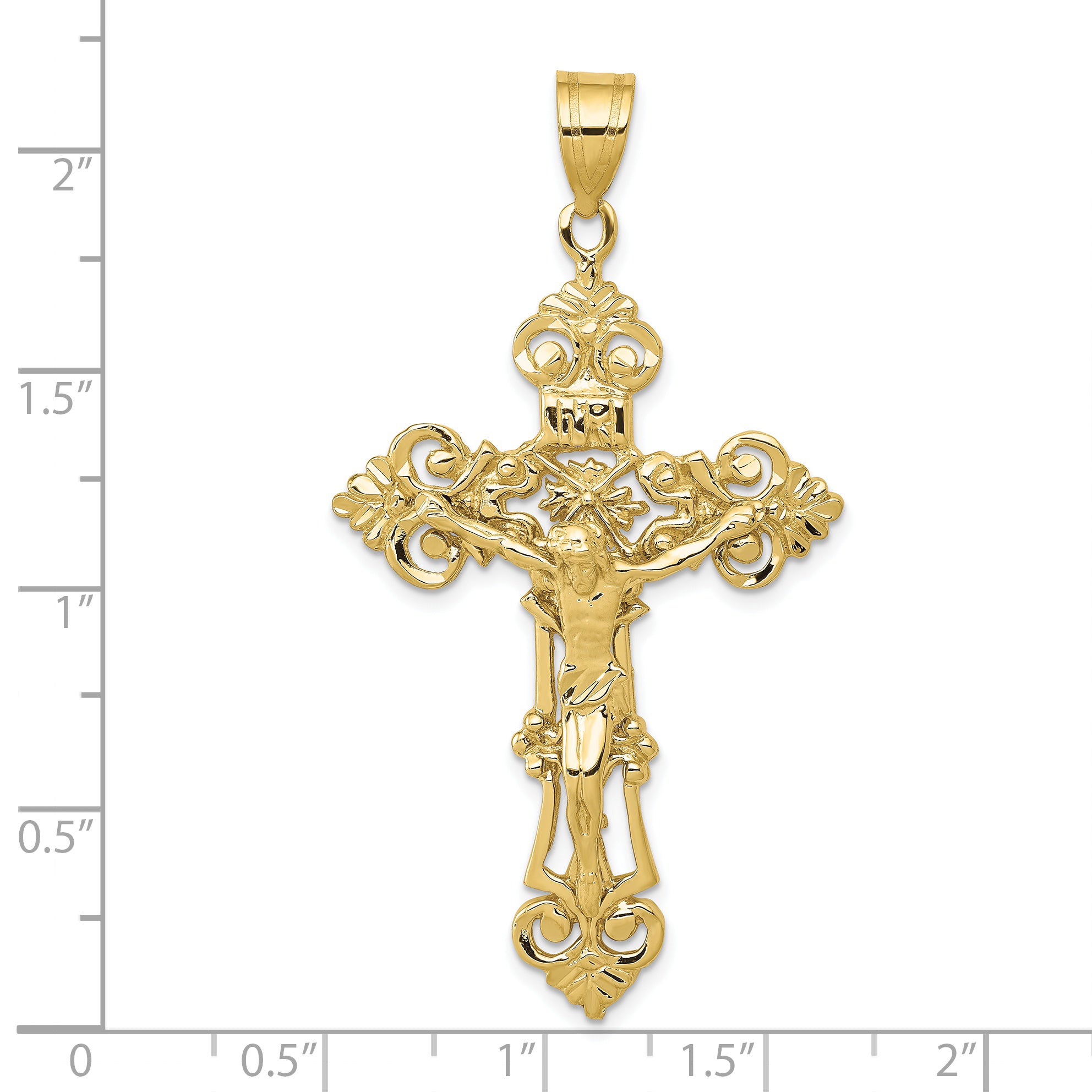 10k INRI Fleur De Lis Crucifix Pendant