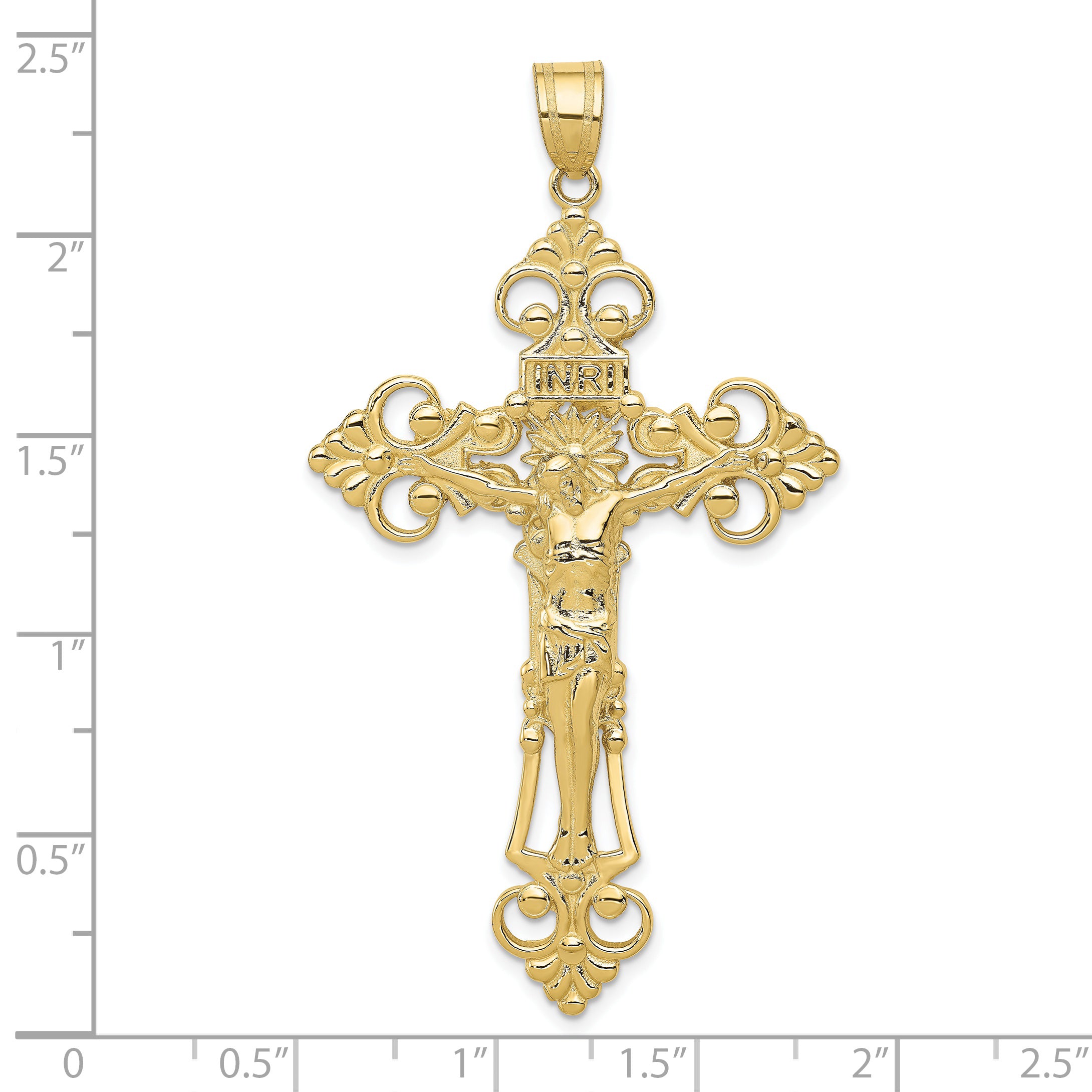 10k INRI Fleur De Lis Crucifix Pendant