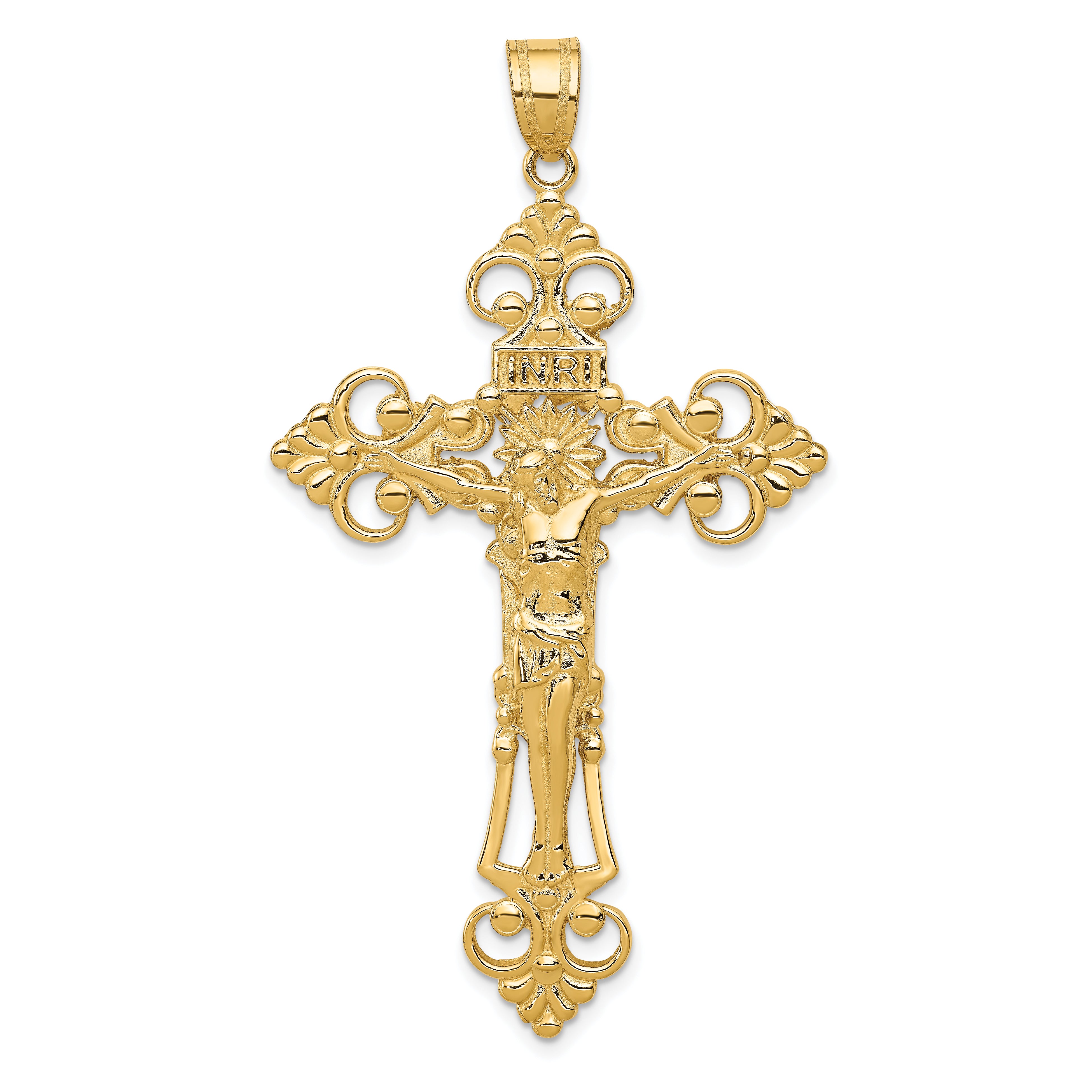 10k INRI Fleur De Lis Crucifix Pendant