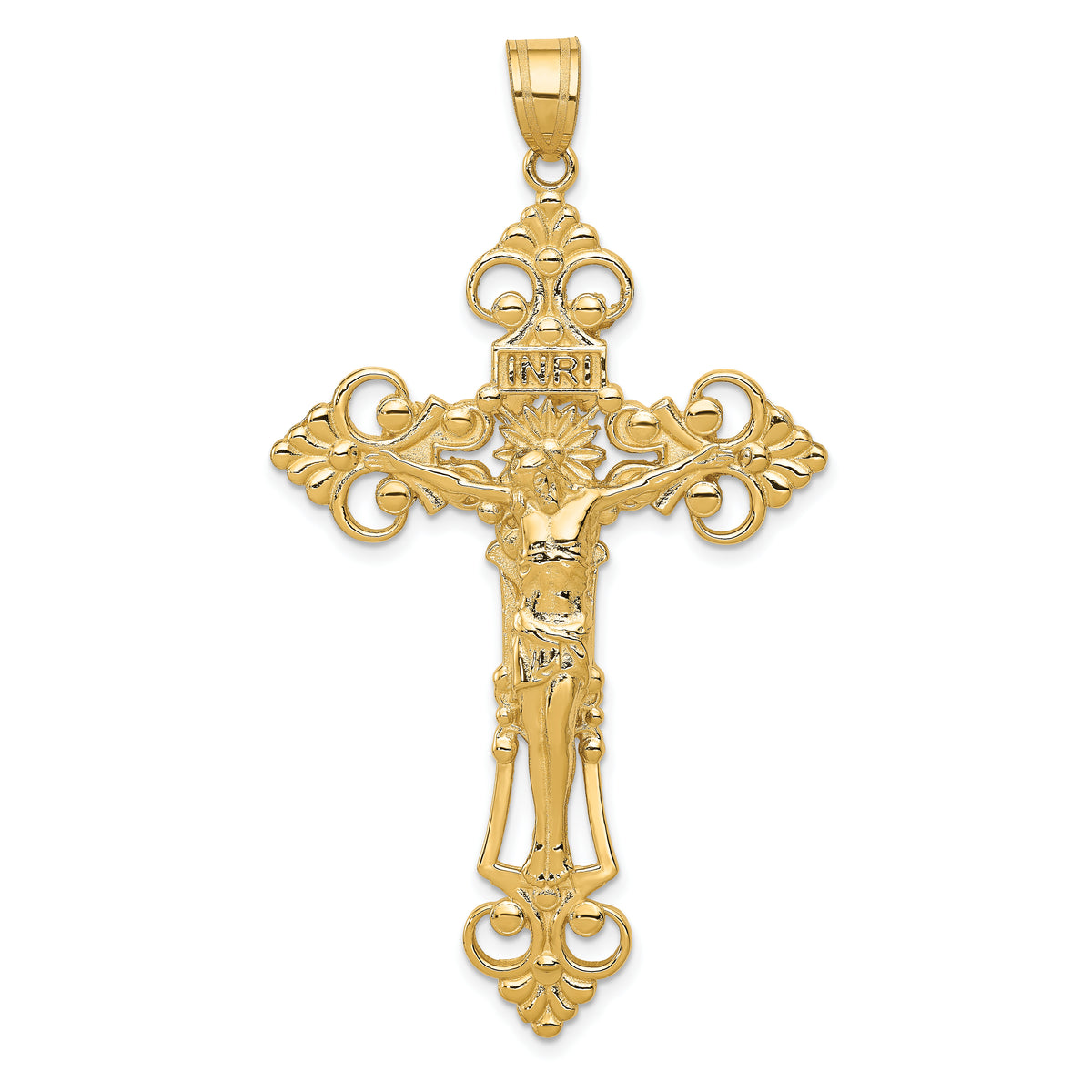 10k INRI Fleur De Lis Crucifix Pendant