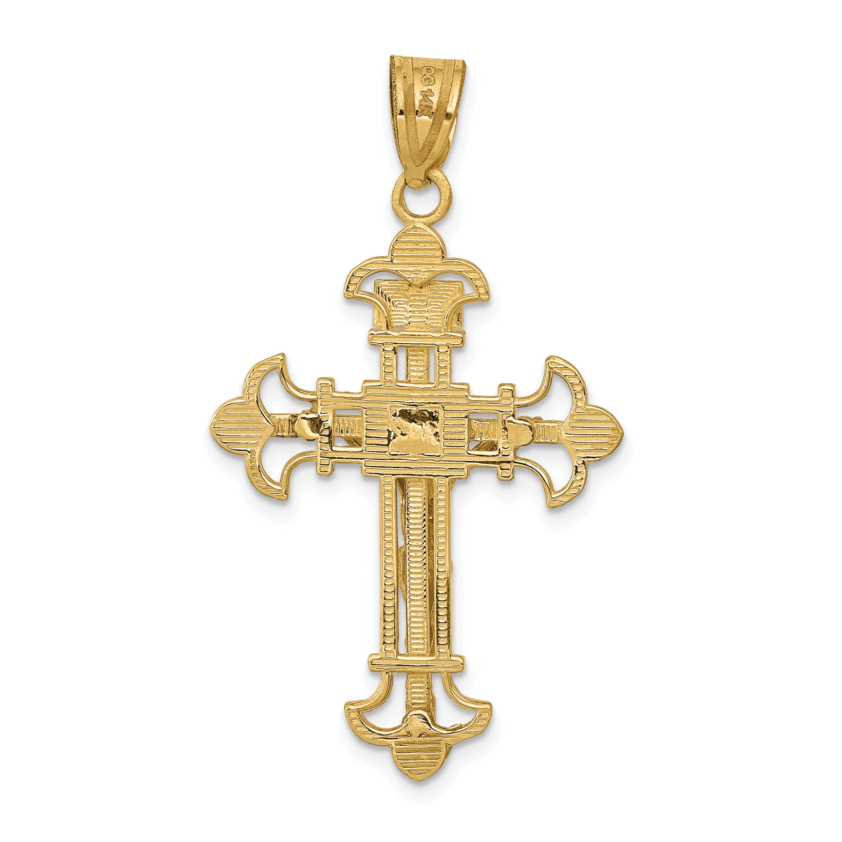 10k INRI Fleur De Lis Crucifix Pendant