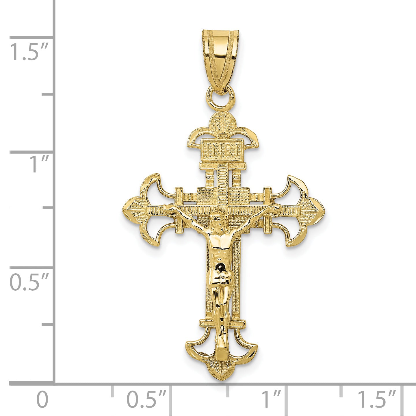 10k INRI Fleur De Lis Crucifix Pendant