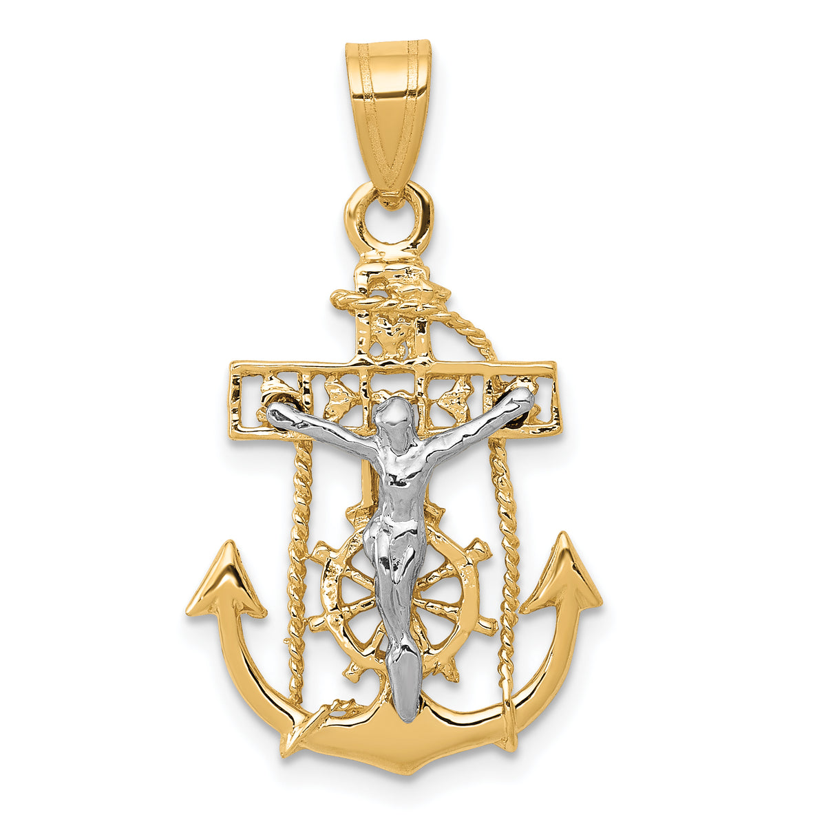 10k Two-tone Mariners Cross Pendant