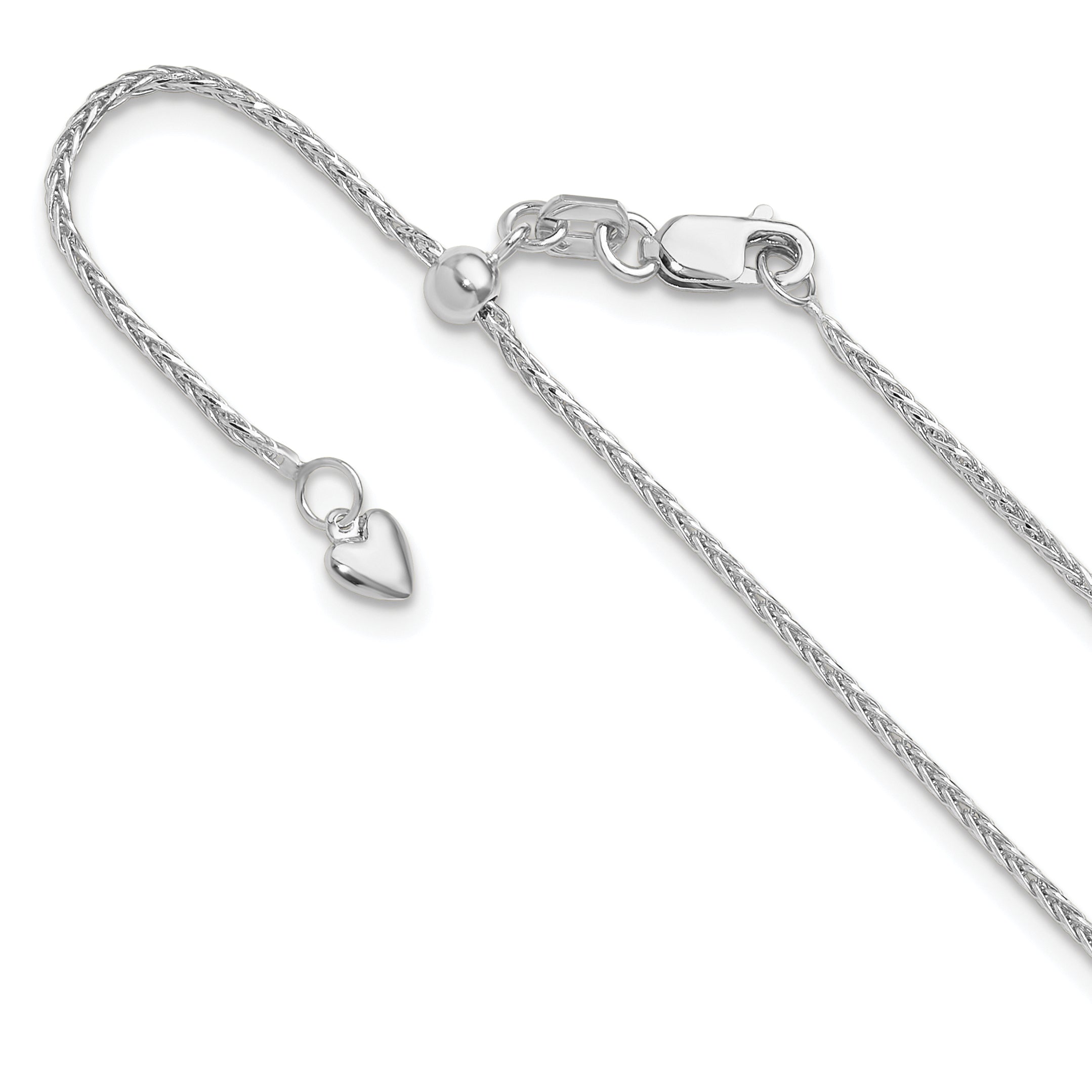 14K White Gold Adjustable 1.2mm D/C Wheat Chain