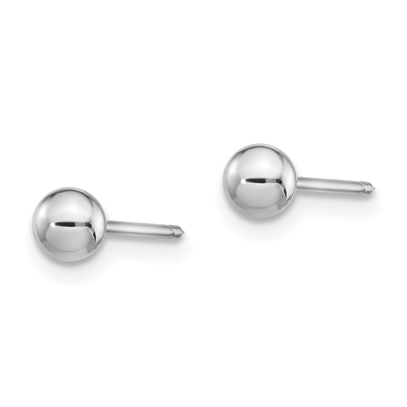 14K White Gold Ball Post Earrings with Rhodium Finish, Elegant 4mm Design