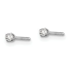 Inverness 14K White Gold CZ 2mm Unisex Stud Earrings with Rhodium Finish