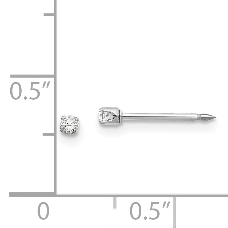 Inverness 14K White Gold CZ 2mm Unisex Stud Earrings with Rhodium Finish