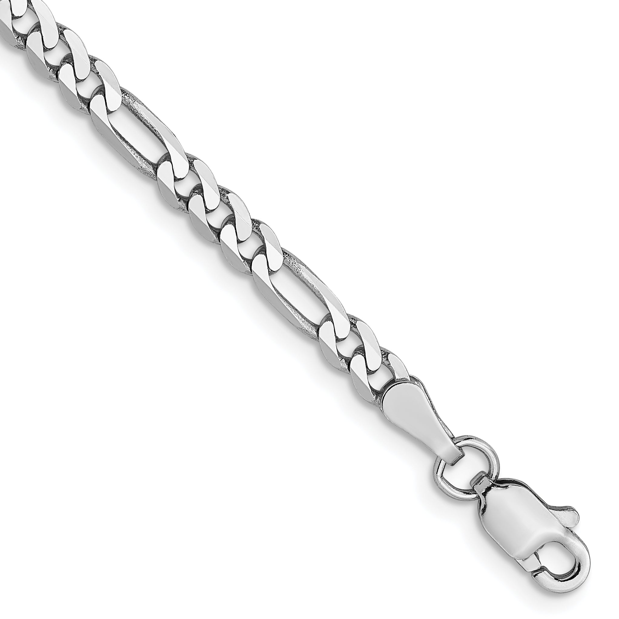 14K White Gold 3mm Flat Figaro Chain