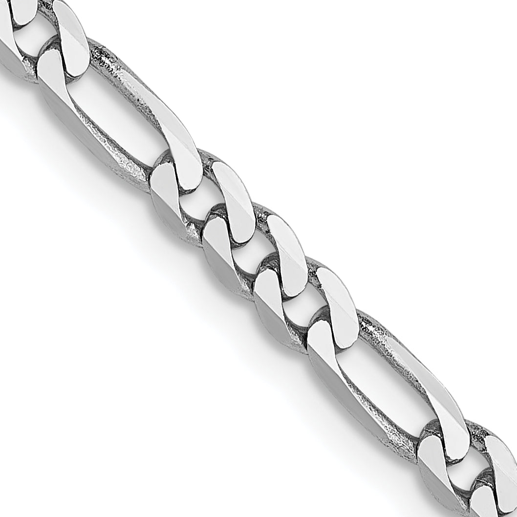 14K White Gold 3mm Flat Figaro Chain