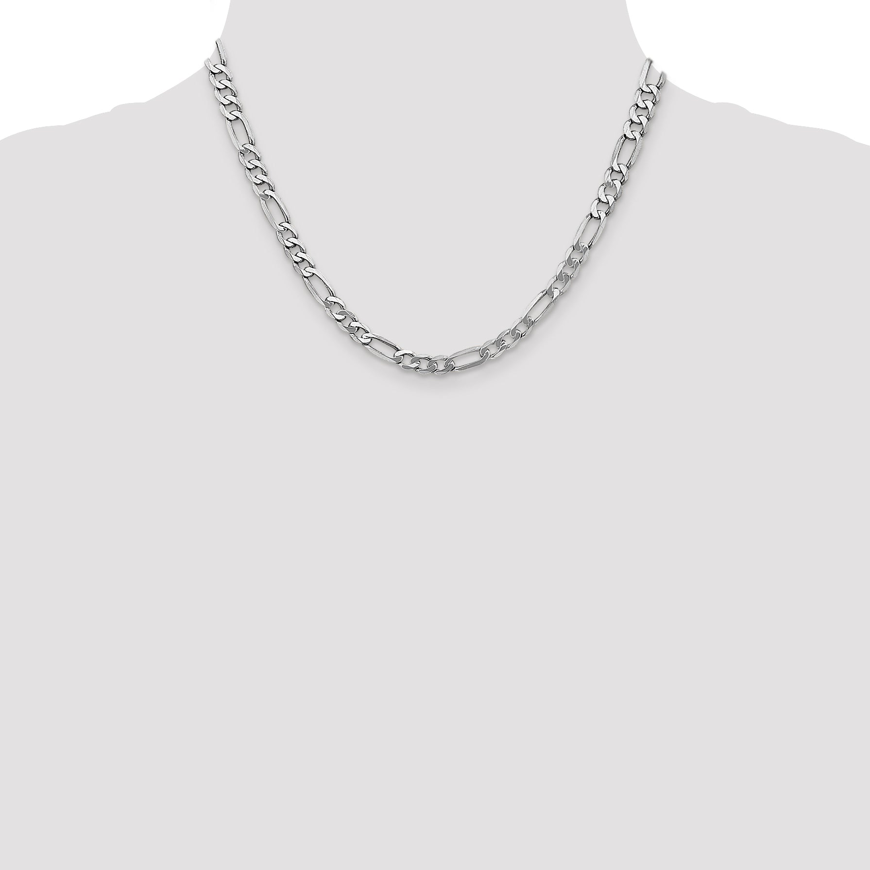 14K White Gold 5.5mm Flat Figaro Chain