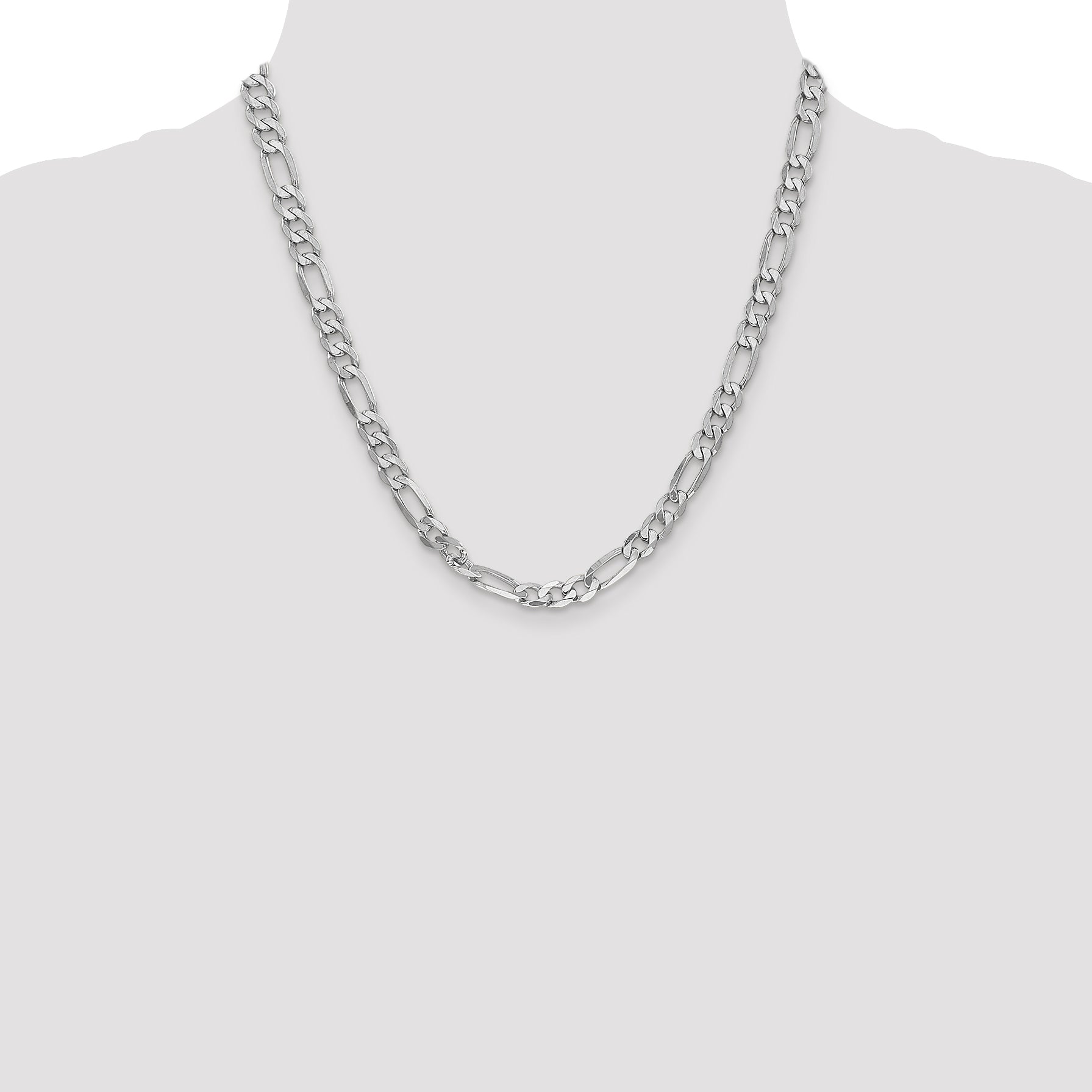 14K White Gold 6mm Flat Figaro Chain