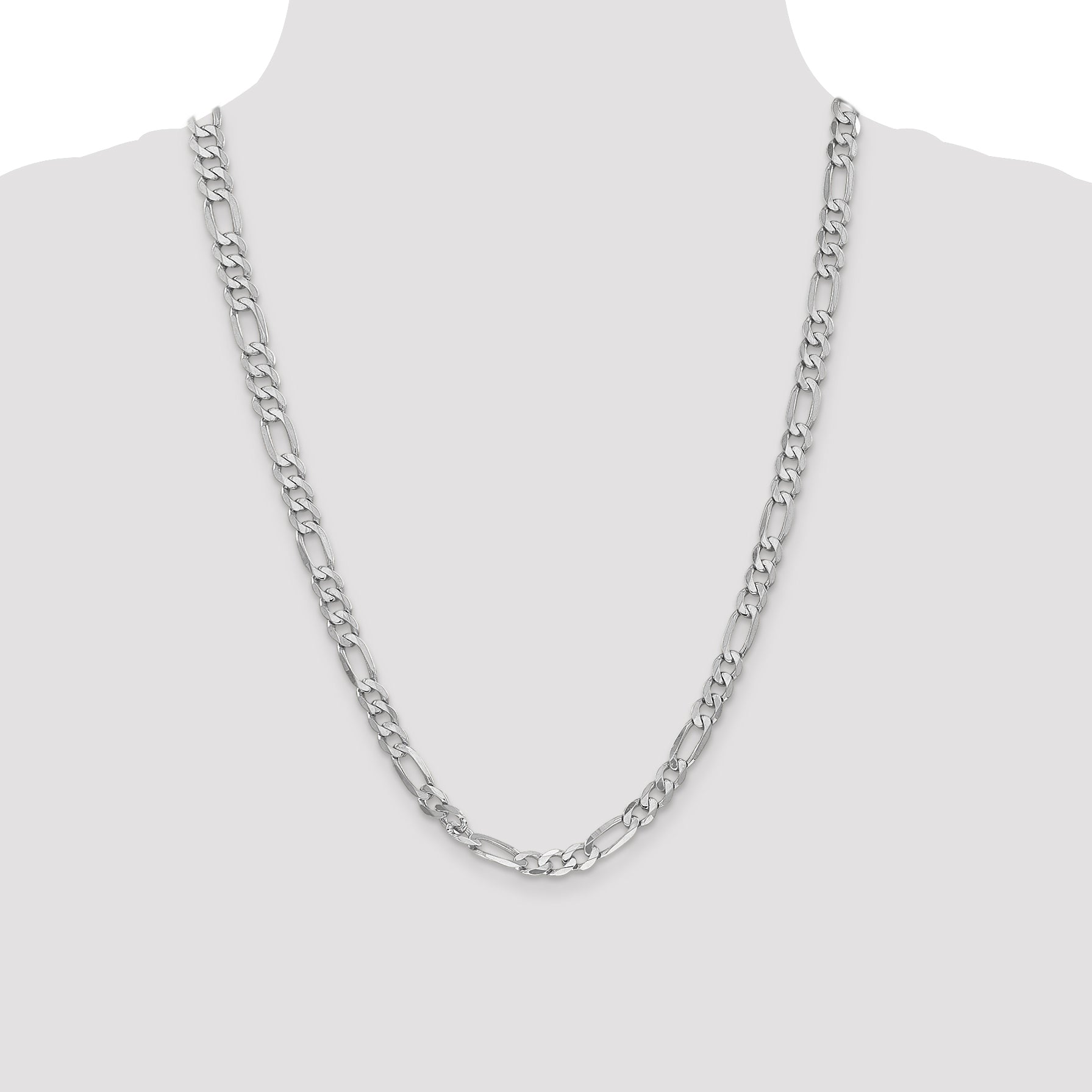 14K White Gold 6mm Flat Figaro Chain