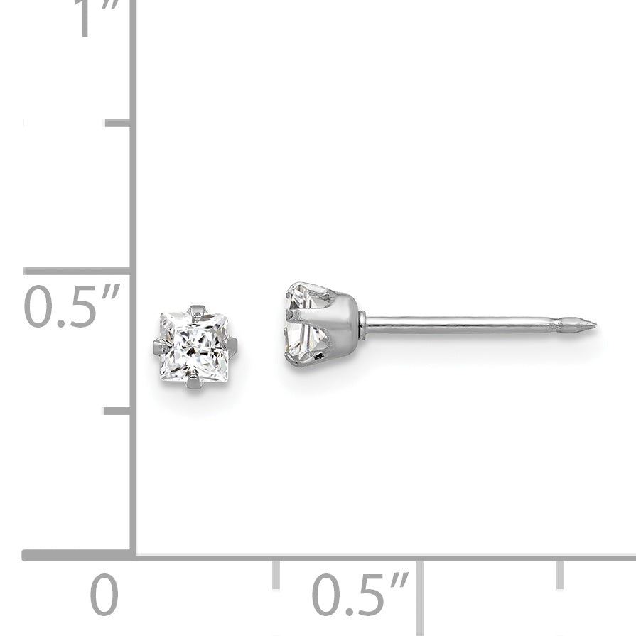 14K White Gold Square CZ Stud Earrings with Rhodium Finish  Elegant, Solid Design