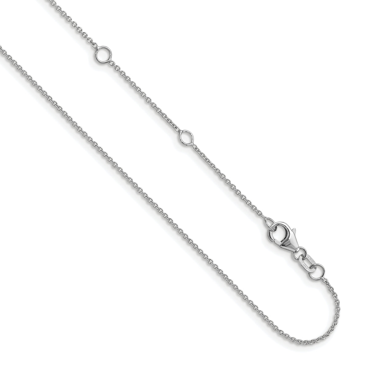 14k White Gold 1.25mm Round Cable 2in+2in Adjustable Chain